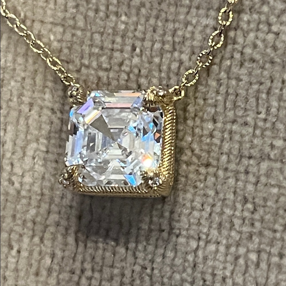 Judith Ripka Gold Clad Silver 925 Necklace w Cubic Zirconia Square Pendant NWOT - Picture 4 of 16